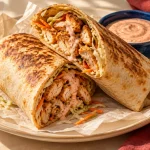 Toasted chicken shawarma wraps with creamy sauce